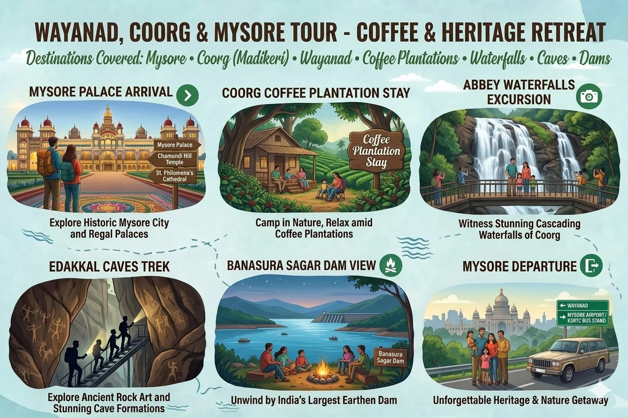 wayanad coorg mysore tour package edakkal caves soochipara waterfalls