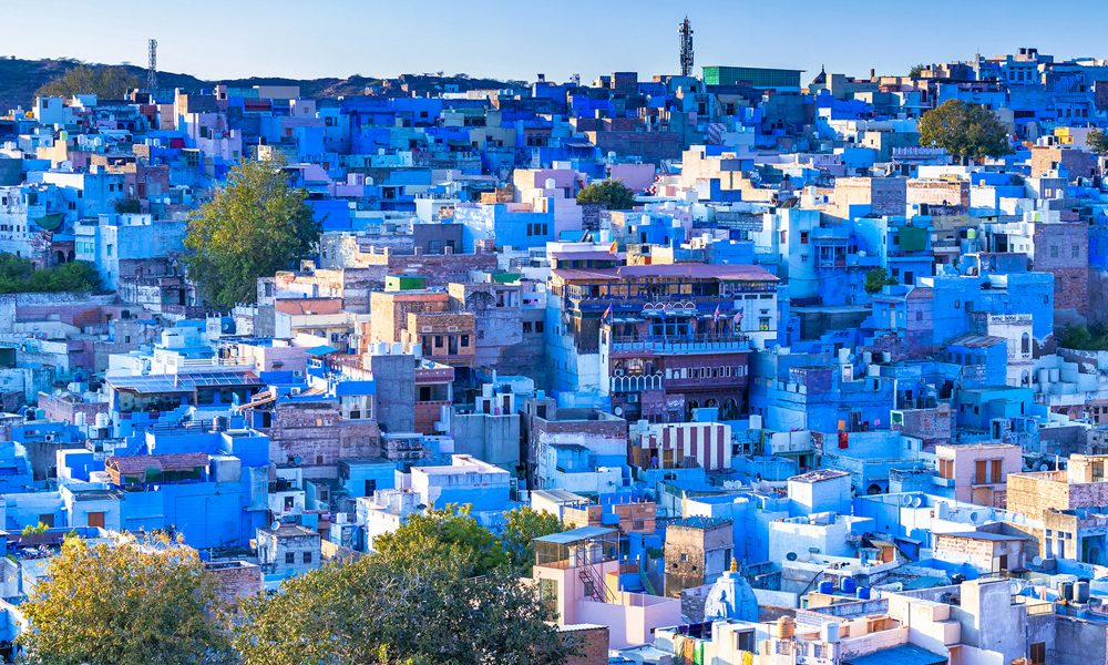 Mehrangarh Fort overlooking the blue city of Jodhpur, Rajasthan