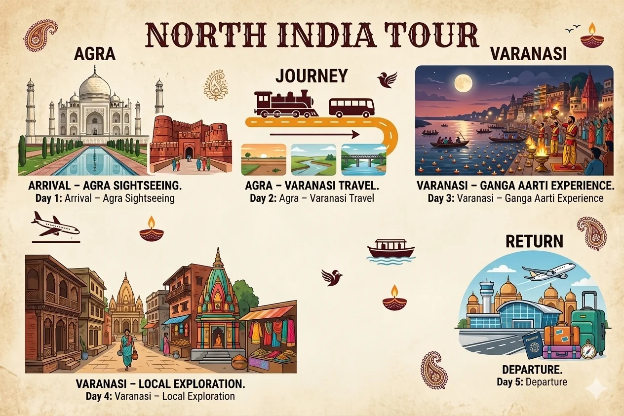 agra varanasi taj mahal ganga aarti temples budget tour package