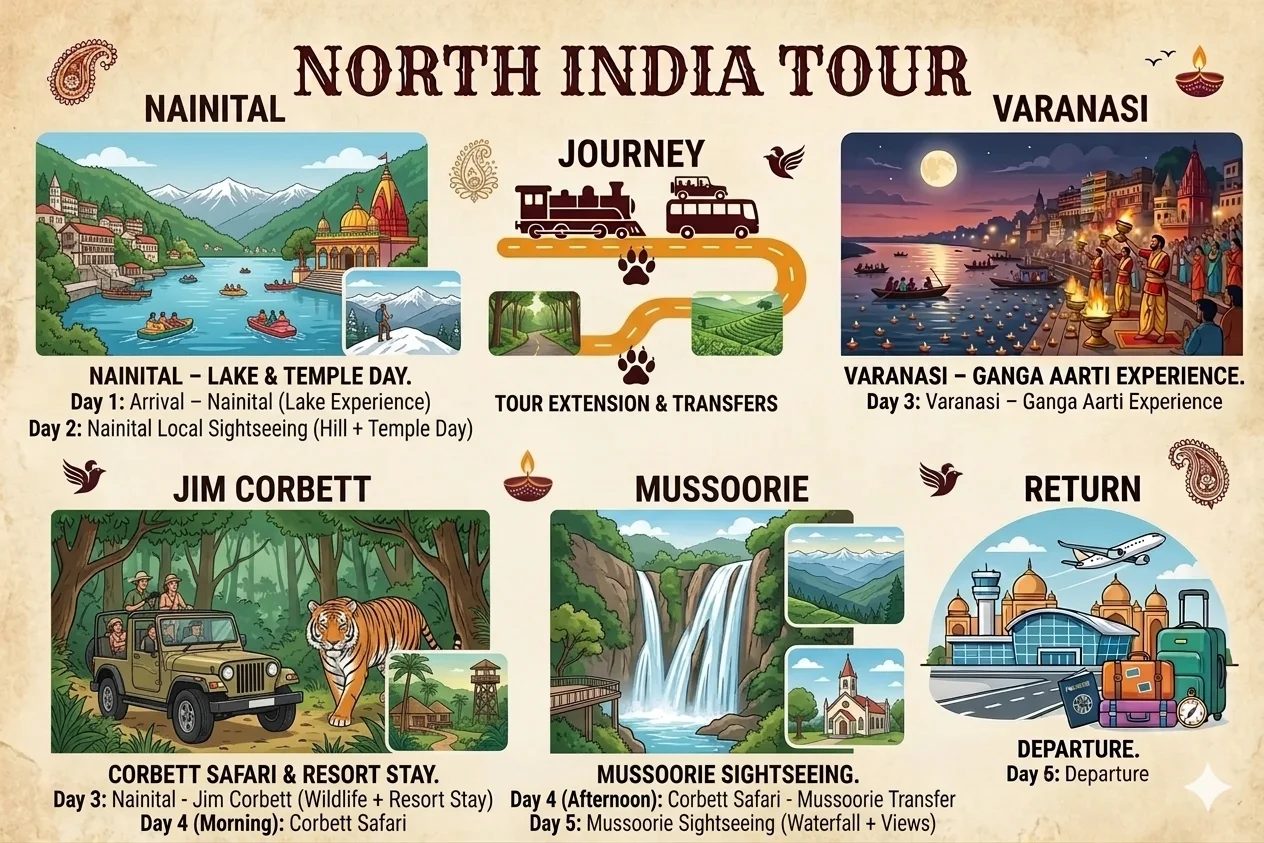 Nainital Lake Mussoorie Corbett Premium Tour 4 Star Luxury Hotels Package